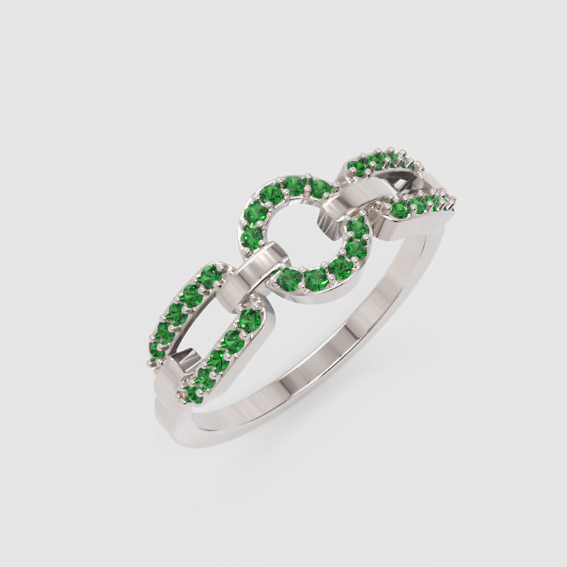 Emerald Circular Link Ring In Rose Gold | Double Pave Interlocking Chain Luxury Statement Ring For Women | Jebij - Seven
