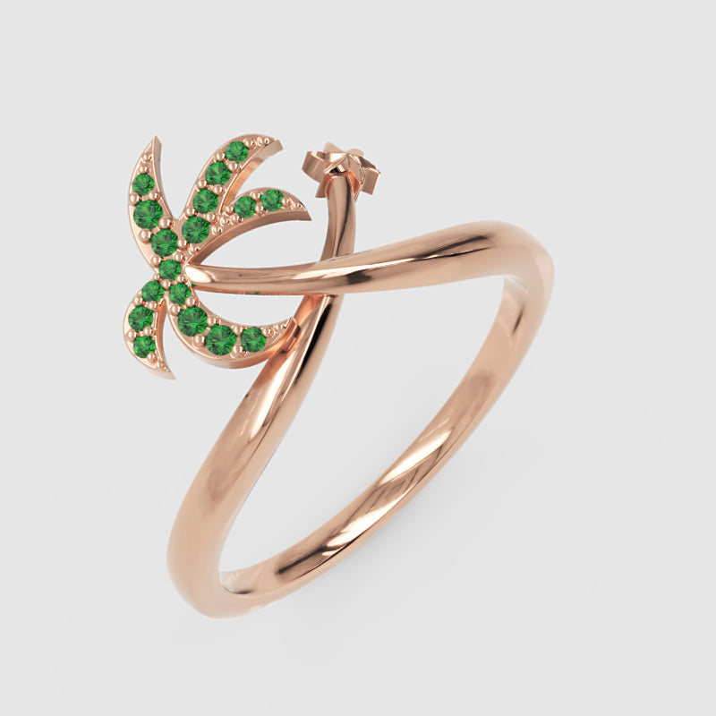 Green Stone Star & Crescent Moon Ring In Yellow Gold - Eight
