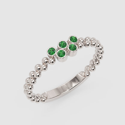 Green Stone Cluster Ring In Yellow Gold – Beaded Stackable Ring | Jebij - Seven