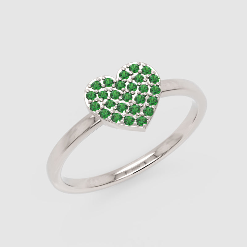 Emerald Pav Heart Ring Dainty Stackable Band - Seven
