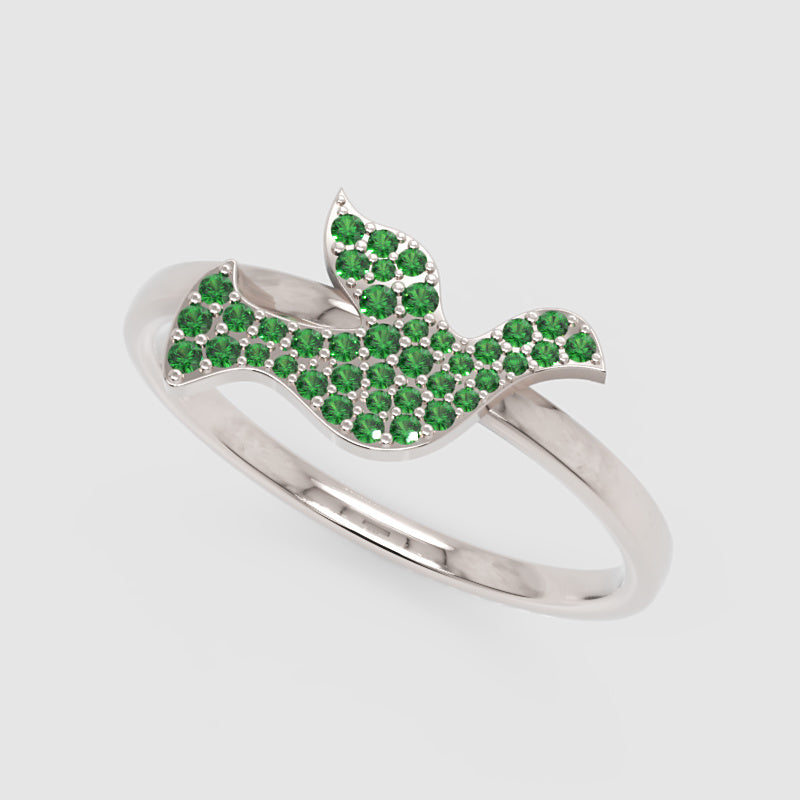 Emerald Pav Butterfly Ring With Polished Band - Seven