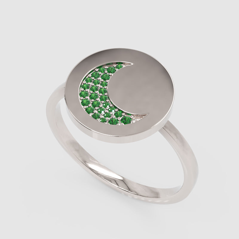 Emerald Crescent Moon Disc Ring - Seven