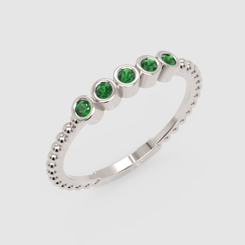 Lab-Grown Emerald Bezel Half Band Ring In Yellow Gold – Minimal 5 Stone Stackable Ring | Jebij - Seven