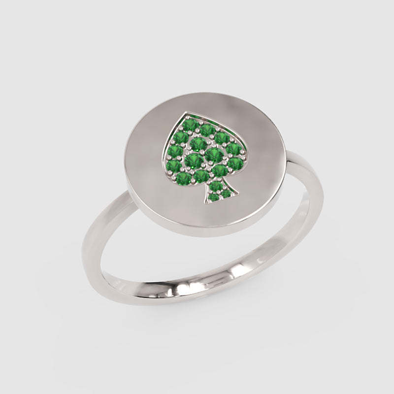 Emerald Spade Signet Ring With Pav Gemstones - Seven