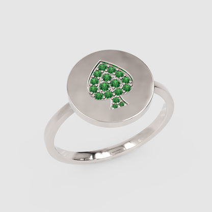 Emerald Spade Signet Ring With Pav Gemstones - Seven