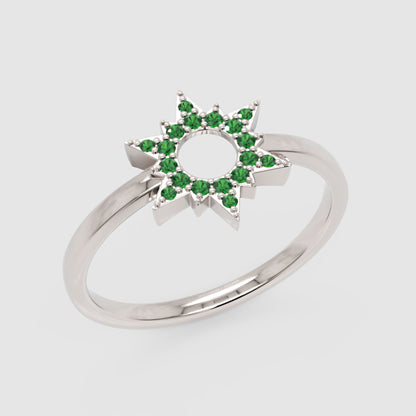 Emerald Star Halo Ring With Open Center Design - Seven