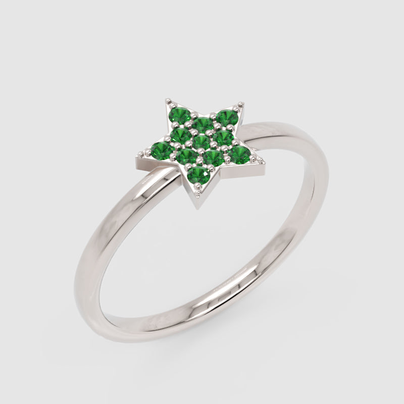 Emerald Star Cluster Ring With Pav Gemstones - Seven