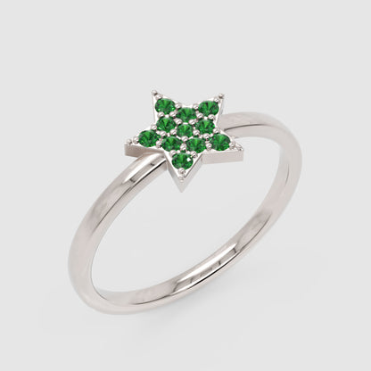 Emerald Star Cluster Ring With Pav Gemstones - Seven