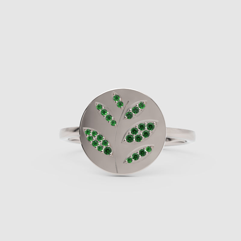 Emerald Leaf Disc Ring With Pav Gemstones - Seven