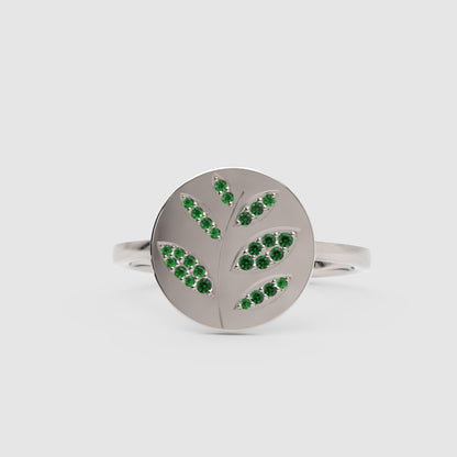 Emerald Leaf Disc Ring With Pav Gemstones - Seven