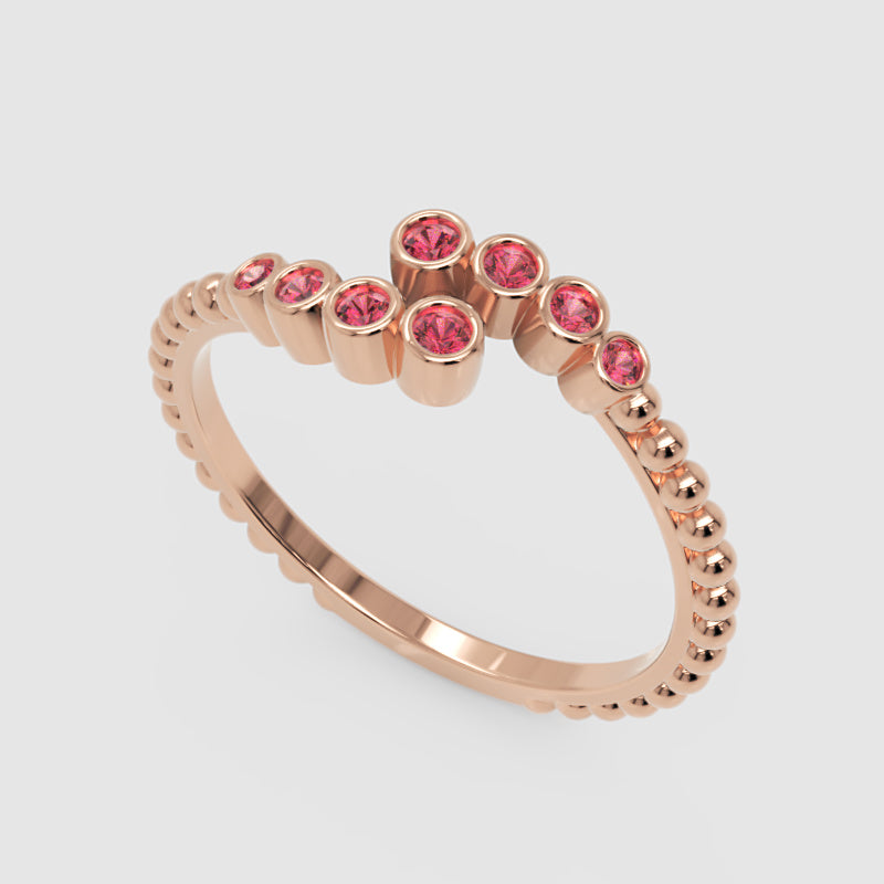 Pink Tourmaline Beaded Bypass Ring With Bezel Set Stones - Seven