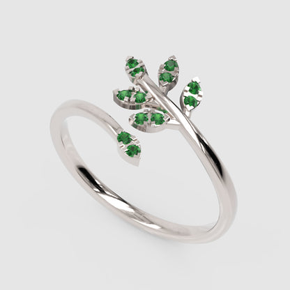 Emerald Leaf Vine Wrap Ring - Seven