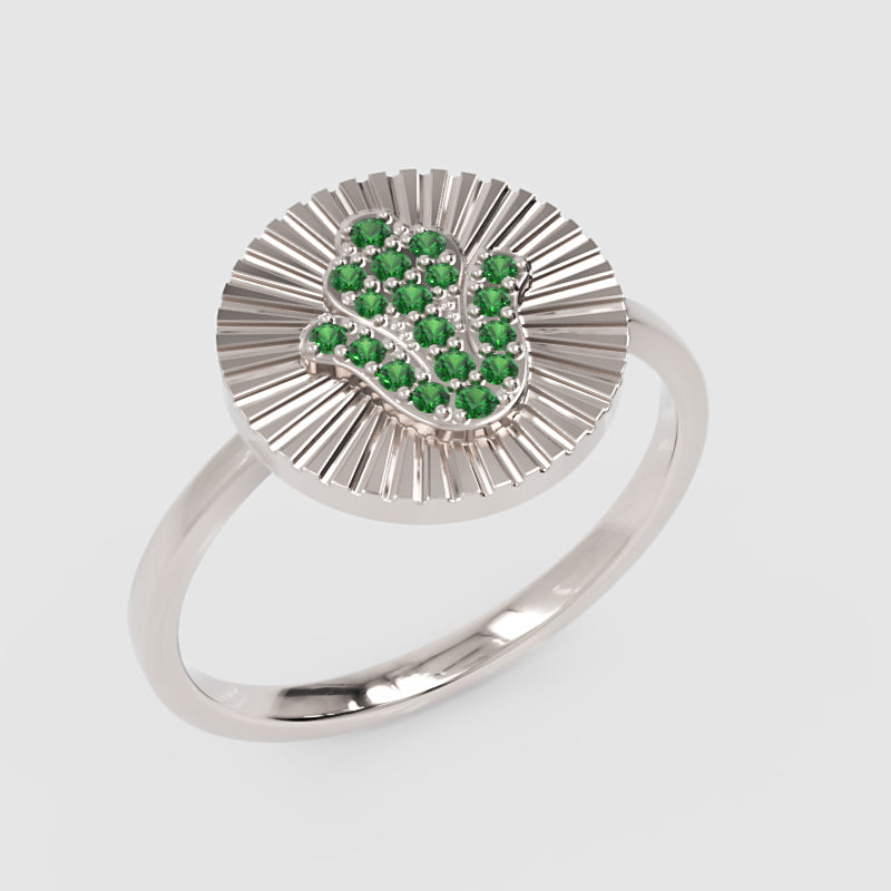 Hamsa Hand Emerald Disc Ring With Sunburst Texture - Seven