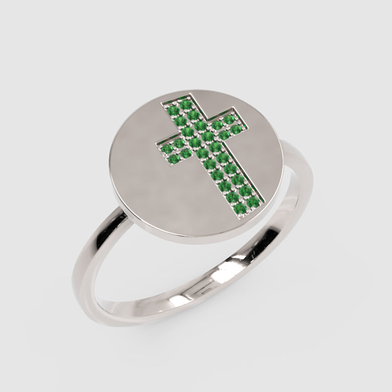 Emerald Cross Signet Ring With Disc Design - Seven