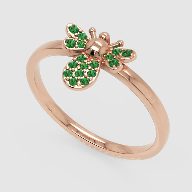 Emerald Bee Ring With Pav Gemstones - Seven