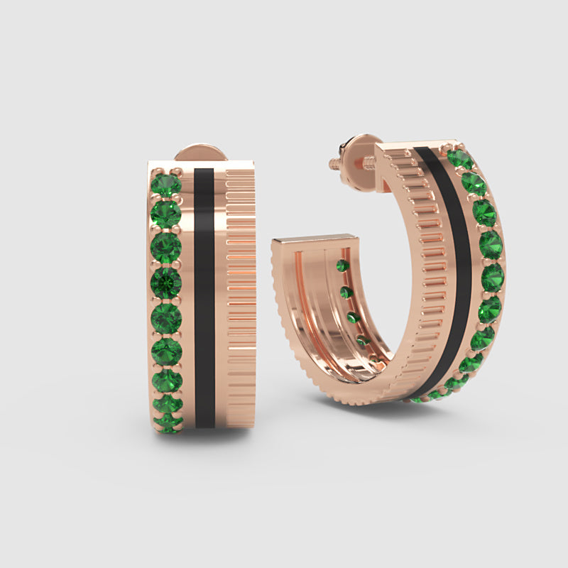 Emerald Hoop Earrings With Black Enamel Accent - Seven