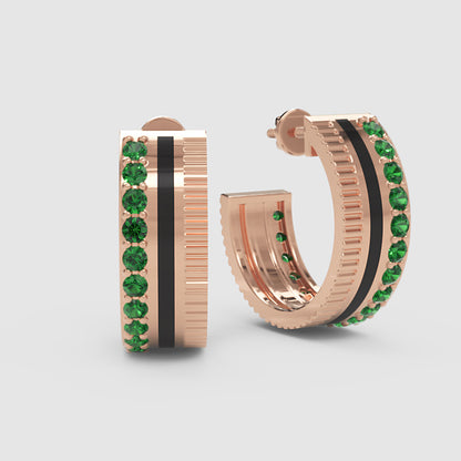 Emerald Hoop Earrings With Black Enamel Accent - Seven