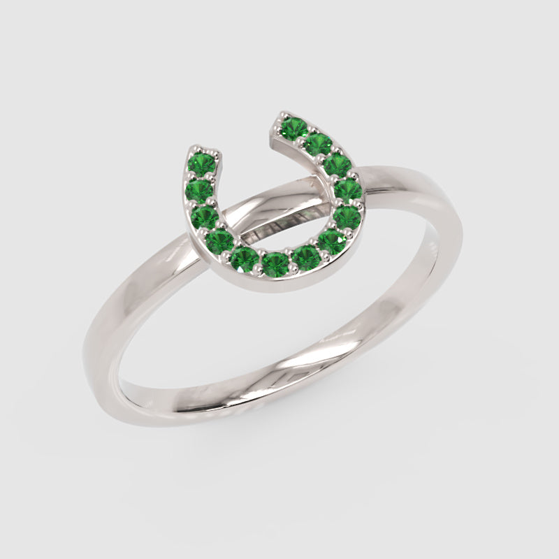Emerald Horseshoe Ring With Pav Stones - Seven