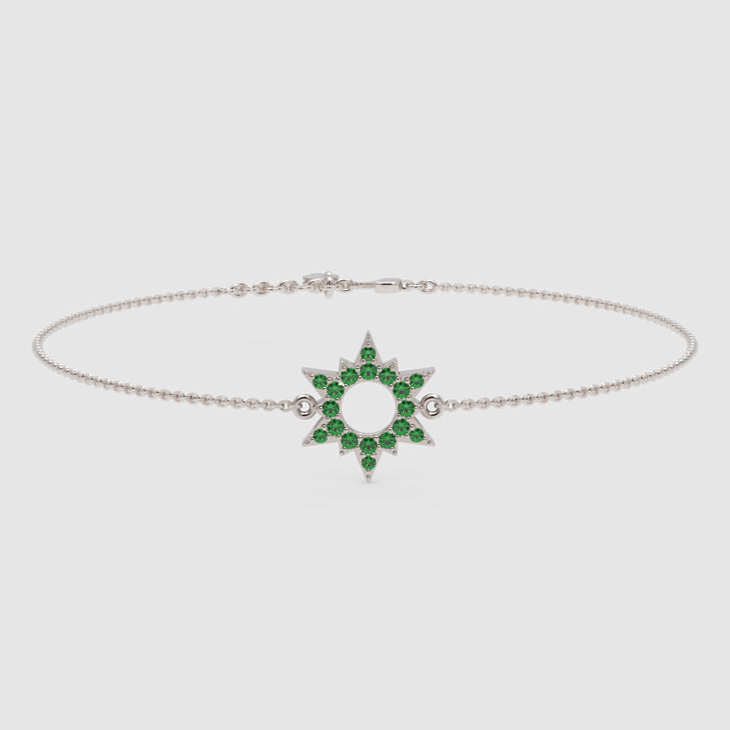 Green Gemstone Starburst Bracelet With Chain Link Design - Seven