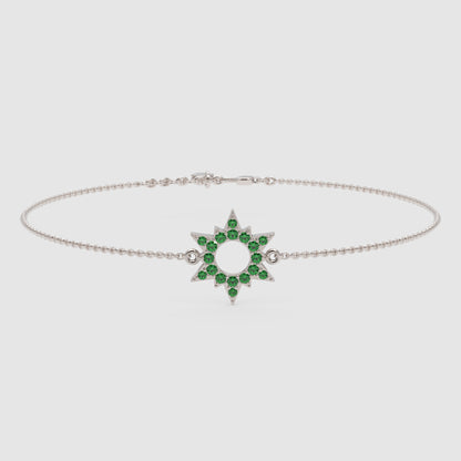 Green Gemstone Starburst Bracelet With Chain Link Design - Seven