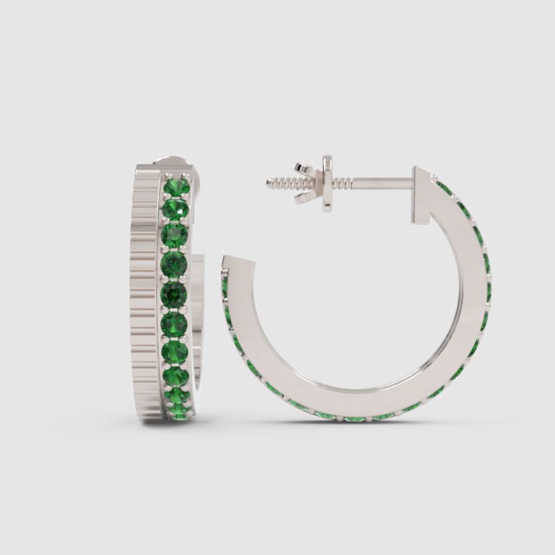Green Emerald Hoop Earrings In Rose Gold – Classic Minimal Color Statement Hoops | Jebij - Seven