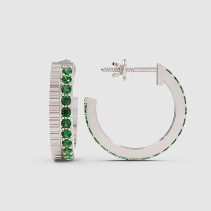 Green Emerald Hoop Earrings In Rose Gold – Classic Minimal Color Statement Hoops | Jebij - Seven