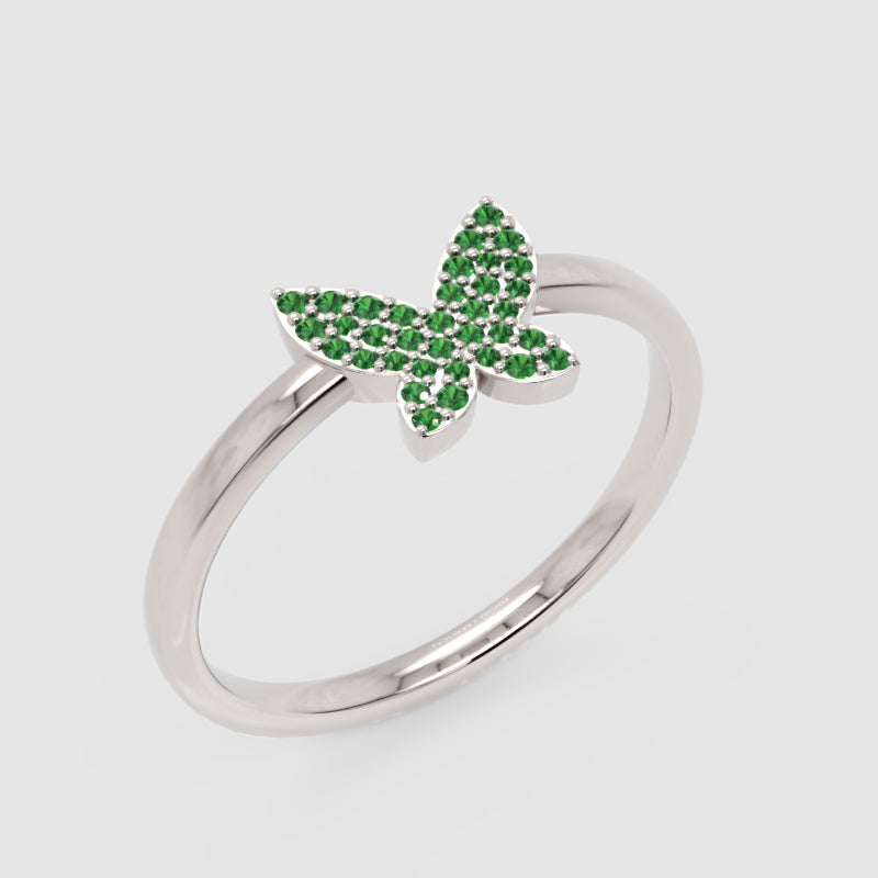 Emerald Pav Butterfly Ring Delicate Stackable Band - Seven