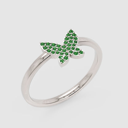 Emerald Pav Butterfly Ring Delicate Stackable Band - Seven