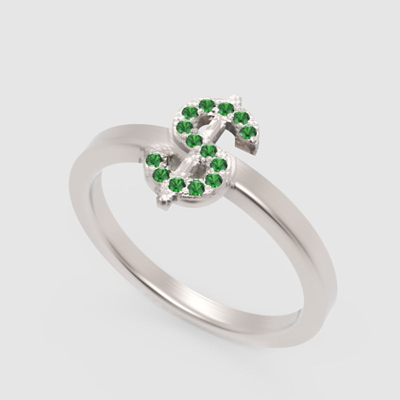 Green Emerald Dollar Sign Statement Ring