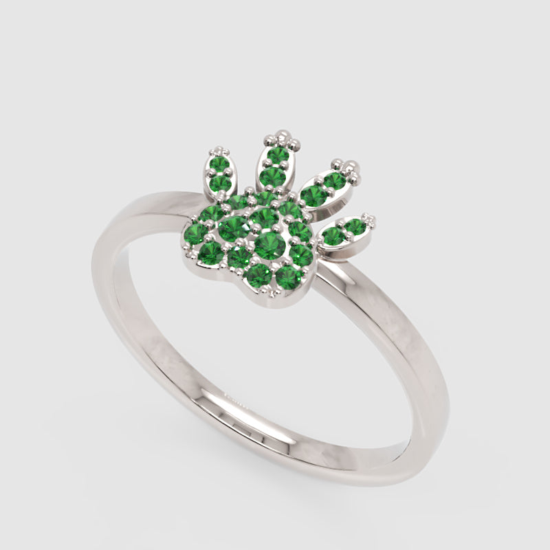 Emerald Paw Print Ring With Pav Gemstones - Seven
