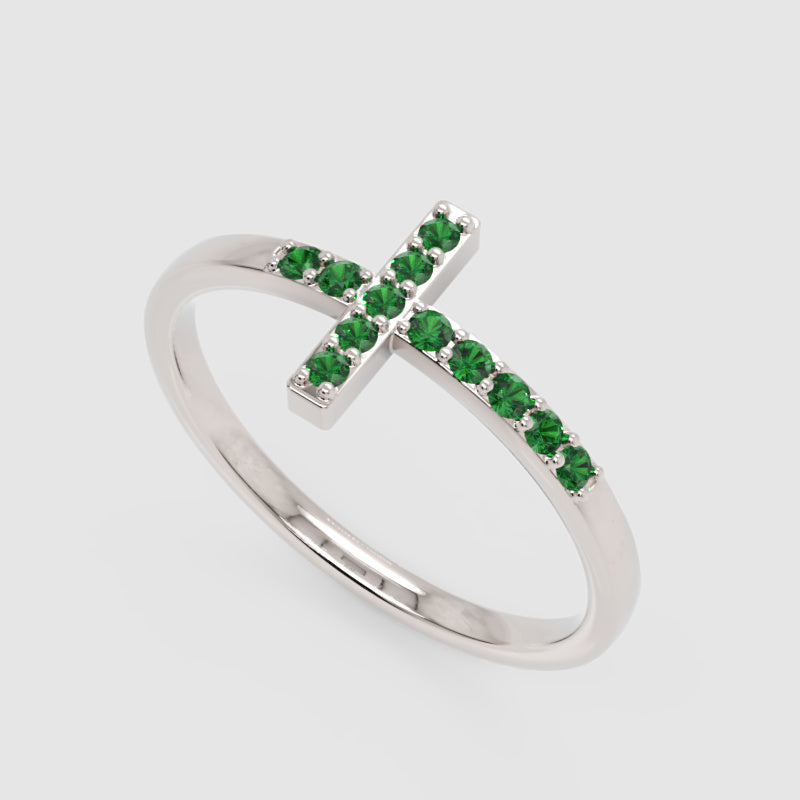Emerald Cross Stackable Ring With Pav Gemstones - Seven