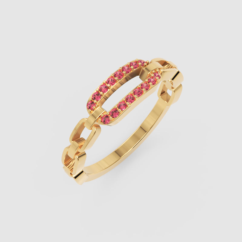 Lab-Grown Ruby Interlocking Link Ring In Rose Gold | Modern Chain Style Statement Ring For Women | Jebij - Seven