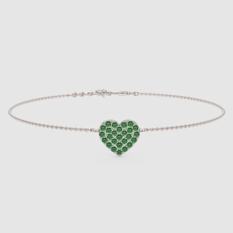 Emerald Pav Heart Bracelet With Chain Link Design - Seven