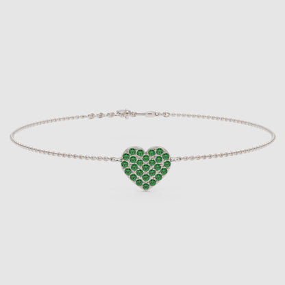 Emerald Pav Heart Bracelet With Chain Link Design - Seven