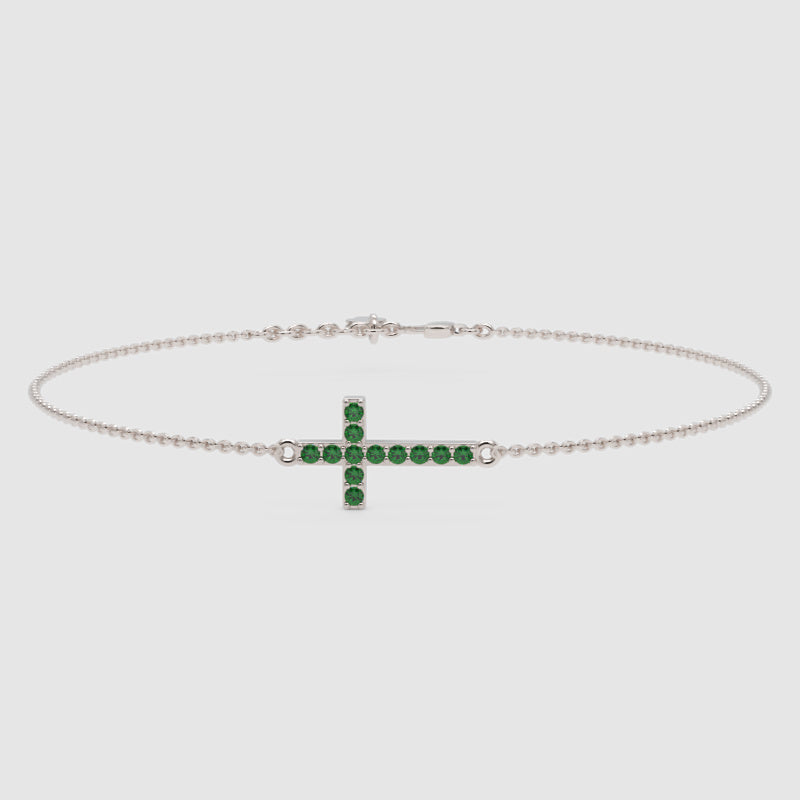 Green Crystal Cross Bracelet With Chain Link Design - Seven