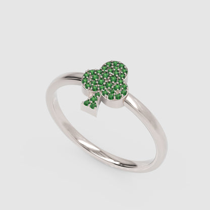 Lab Grown Green Gemstone Club Ring In Yellow Gold - Seven