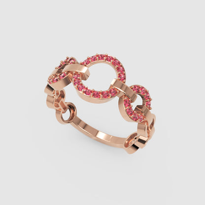 Ruby Multi-Link Circular Ring In Rose Gold | Double Pave Interlocking Chain Romantic Statement Luxury Ring For Women | Jebij - Three