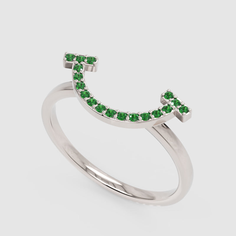 Green Lab Grown Gemstone Horseshoe Ring - Seven