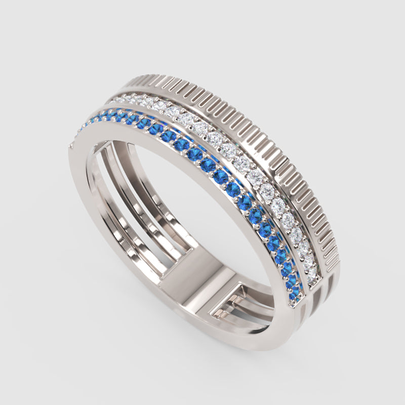 Gold Blue Sapphire Diamond Multi-Row Band Ring – Textured Statement Luxury Ring | Jebij - Seven