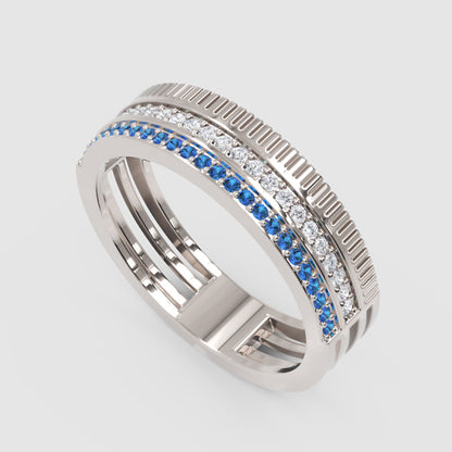 Gold Blue Sapphire Diamond Multi-Row Band Ring – Textured Statement Luxury Ring | Jebij - Seven