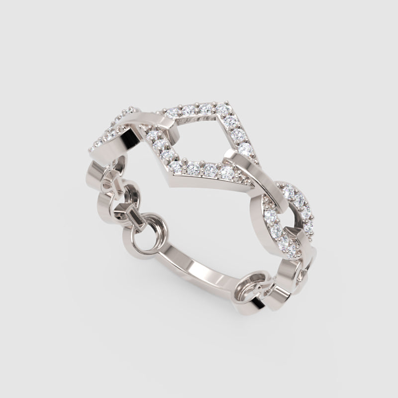 Diamond Chain Link Ring For Women | White Gold Chevron Center Modern Design | Jebij - Three