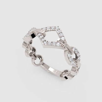 Diamond Chain Link Ring For Women | White Gold Chevron Center Modern Design | Jebij - Three