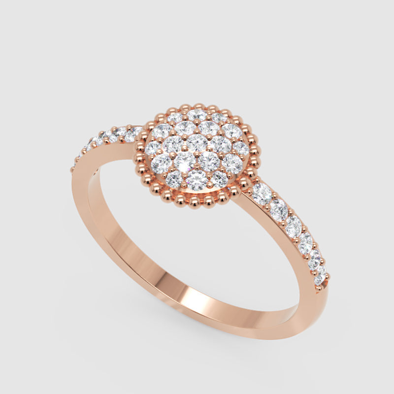 Lab-Grown Diamond Halo Cluster Ring In Rose Gold – Round Floral Diamond Ring With Pave Band | Jebij - Three