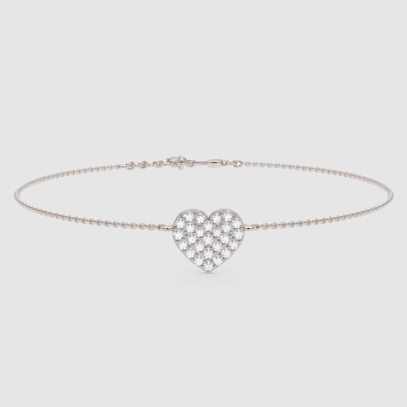 Pav Heart Pendant Bracelet With Chain - Three