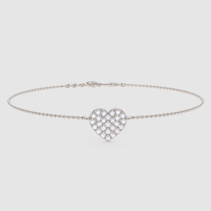 Pav Heart Pendant Bracelet With Chain - Three