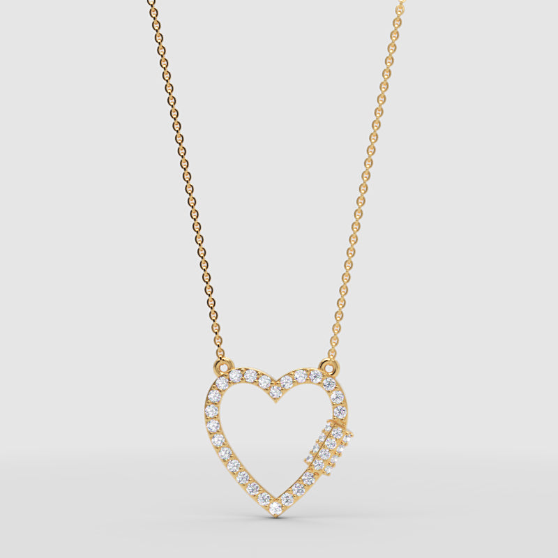 Diamond Open Heart Pendant Necklace For Women | White Gold Pave Heart With Adjustable 16–17 Inch Chain - Three