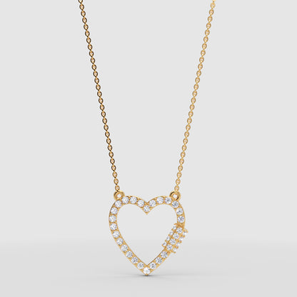 Diamond Open Heart Pendant Necklace For Women | White Gold Pave Heart With Adjustable 16–17 Inch Chain - Three