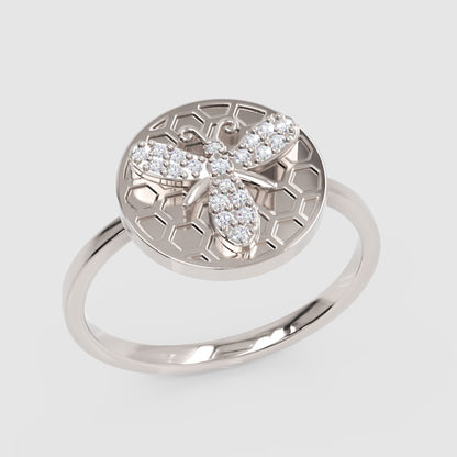 Honeycomb Bee Ring With Pav Diamond Accents - Three