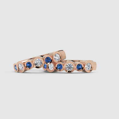 Rose Gold Diamond And Blue Sapphire Hoop Earrings - Three