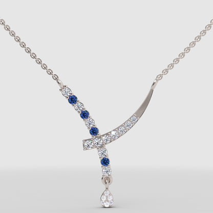 Rose Gold Diamond And Blue Gemstone Accents Drop Necklace - Five